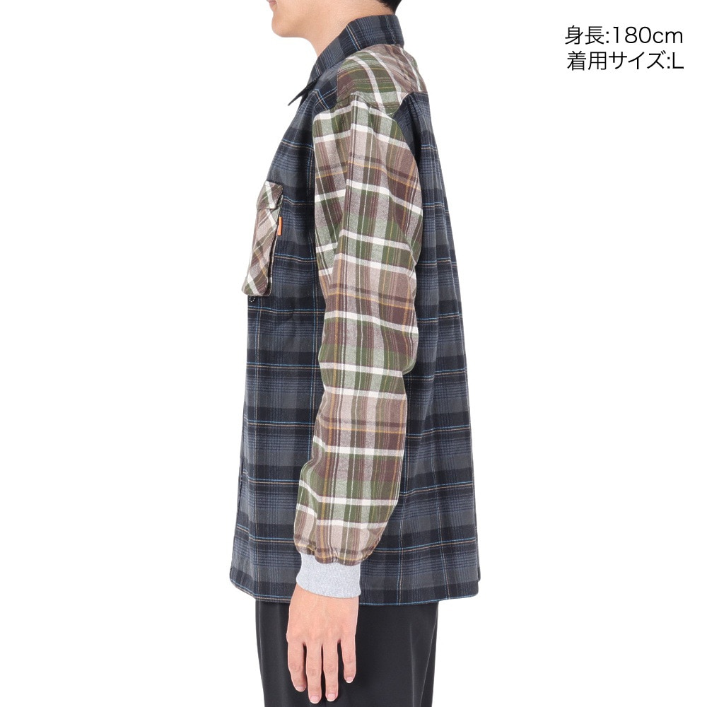 クリフメイヤー（KRIFF MAYER）（メンズ）カジュアルシャツ 長袖 ビエラハッピーシャツ 2313402-110:MULTI-COL2 グリーン×ネイビー 