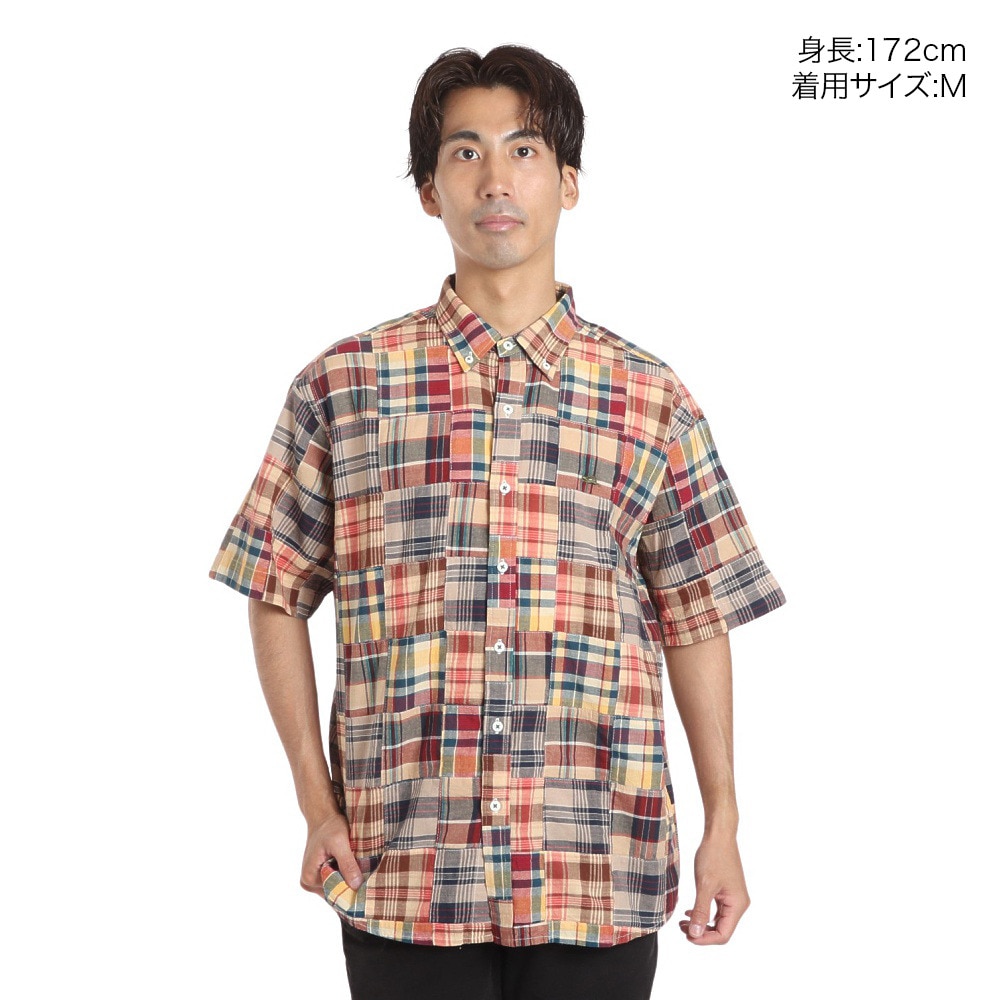 クリフメイヤー（KRIFF MAYER）（メンズ）パッチワークリラックス半袖チェックシャツ 2353100:20:BEIGE