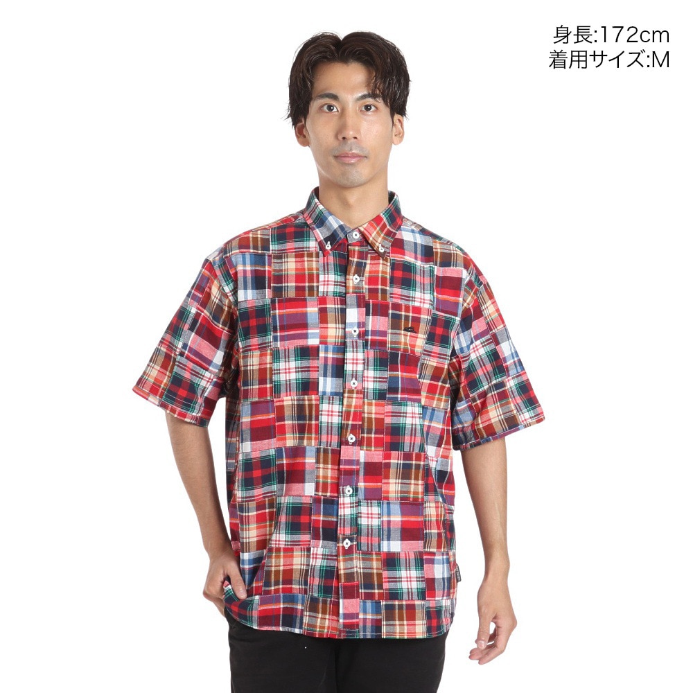 クリフメイヤー（KRIFF MAYER）（メンズ）パッチワークリラックス半袖チェックシャツ 2353100:35:RED