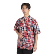 (メンズ)パッチワークリラックス半袖チェックシャツ 2353100:35:RED