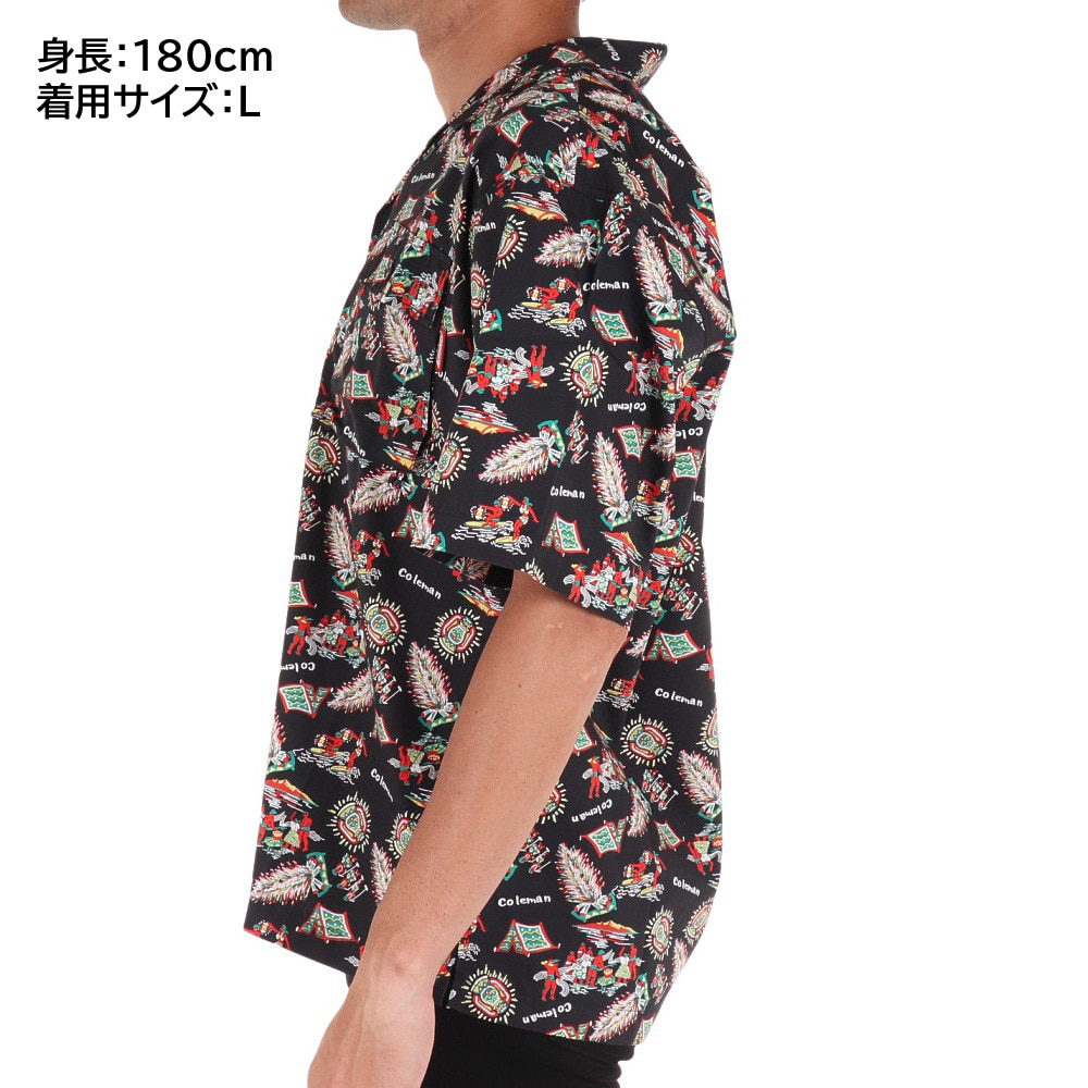 コールマン（Coleman）（メンズ）カジュアルシャツ 半袖 総柄プリントシャツ X9335A BLK ブラック