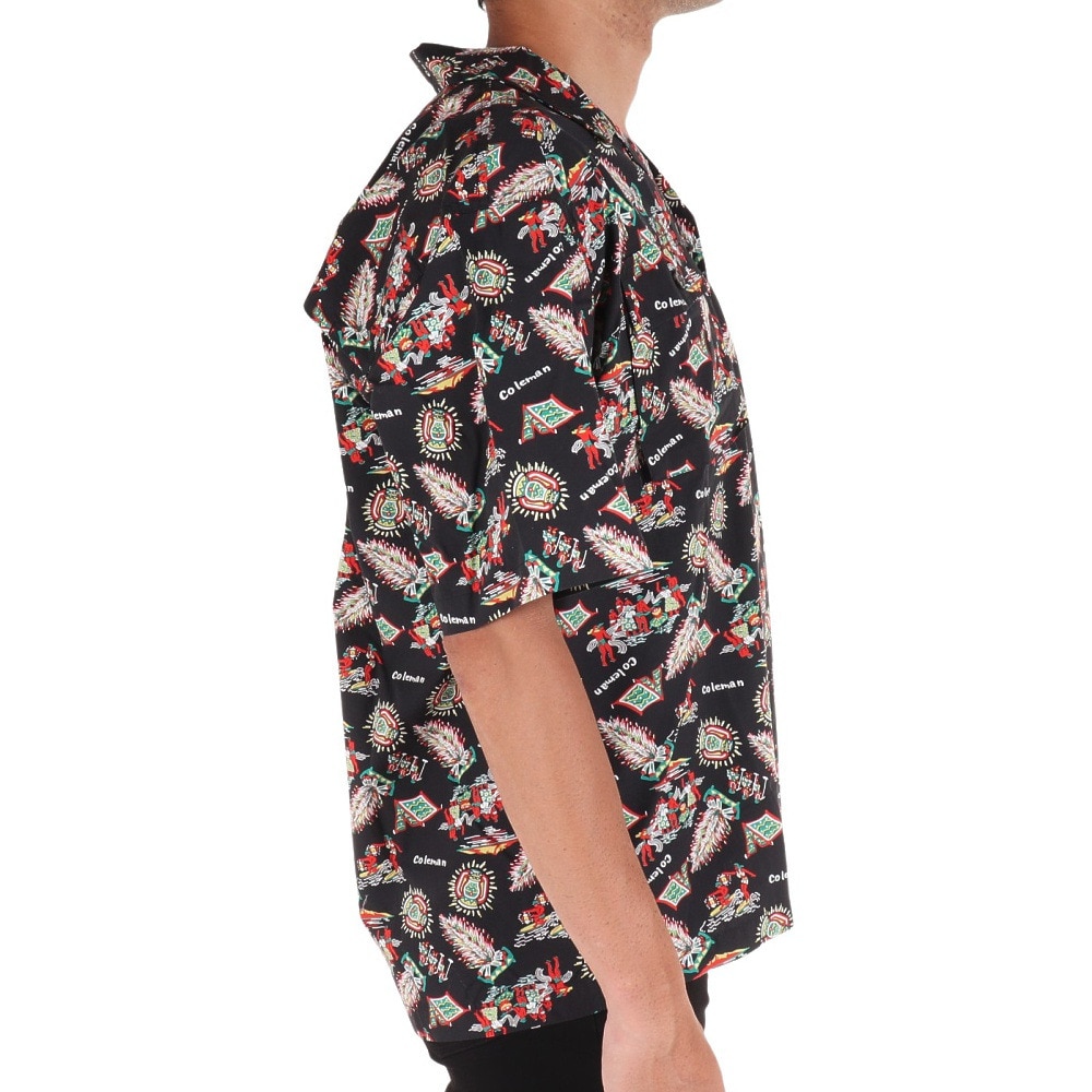 コールマン（Coleman）（メンズ）カジュアルシャツ 半袖 総柄プリントシャツ X9335A BLK ブラック