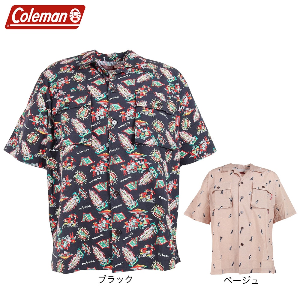 コールマン（Coleman）（メンズ）カジュアルシャツ 半袖 総柄プリントシャツ X9335A BEG ベージュ