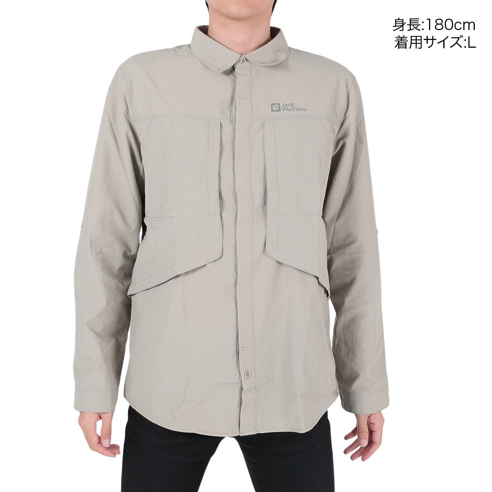 ジャックウルフスキン（JackWolfskin）（メンズ）長袖シャツ DISKOVERA M 1403921-5150 カーキ カジュアルシャツ 速乾 UVカット