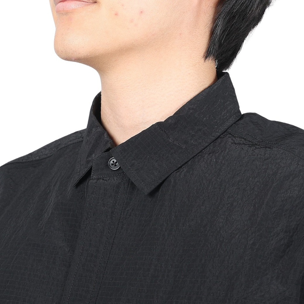ワイルドシングス（WILD THINGS）（メンズ）カジュアルシャツ グレイン リップ ジップ 半袖シャツ WT23019SK-BLACK ブラック