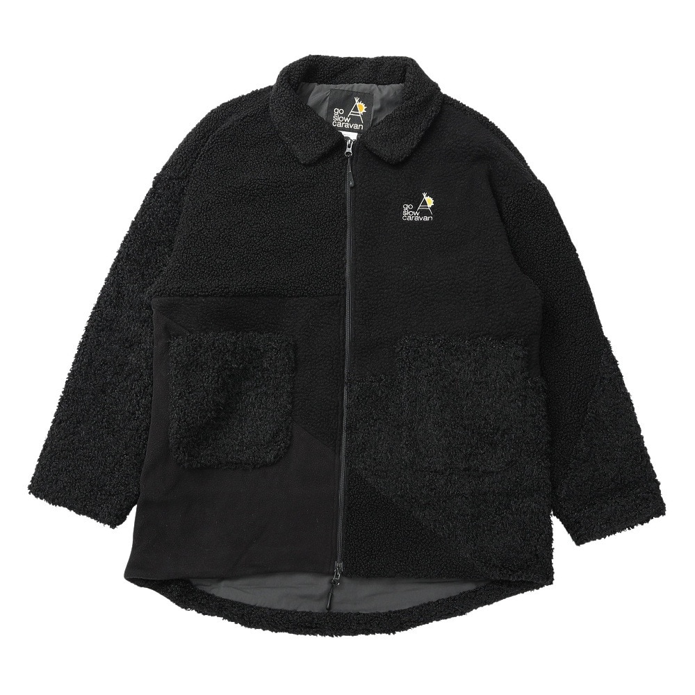 ゴースローキャラバン(GOSLOWCARAVAN)ボア×フリース パッチワークコート 350219 GRN(Lady’s) ゴースローキャラバン（GOSLOWCARAVAN）（レディース）ボア×フリース