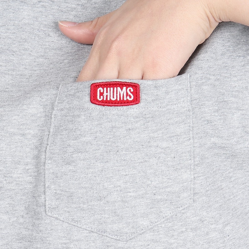 チャムス（CHUMS）（レディース）スウェット 半袖 キーストーン ショートスリーブ ポケット クルートップ CH10-1492-G005 グレー 