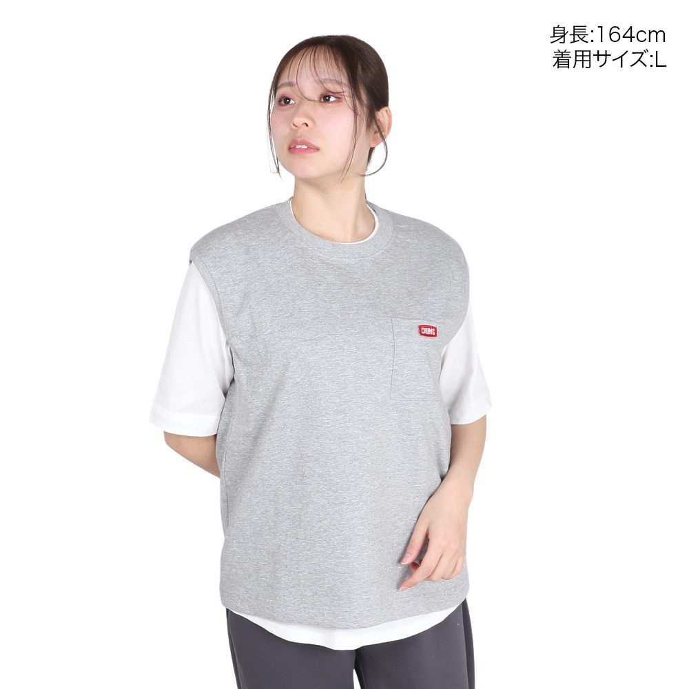 チャムス（CHUMS）（レディース）半袖Tシャツ + ベスト キーストーン レイヤードTシャツ CH10-1493-G005 グレー 重ね着 セット