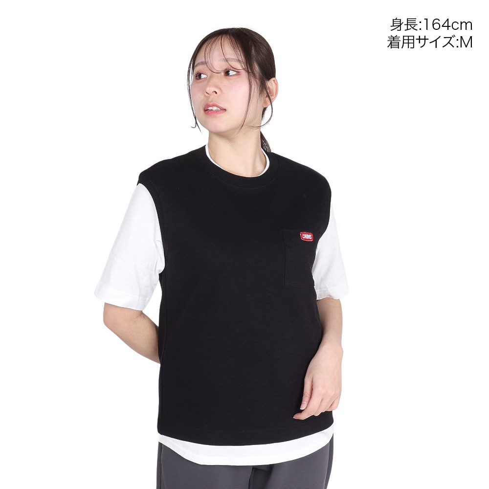 チャムス（CHUMS）（レディース）半袖Tシャツ + ベスト キーストーン レイヤードTシャツ CH10-1493-K001 ブラック 重ね着 セット