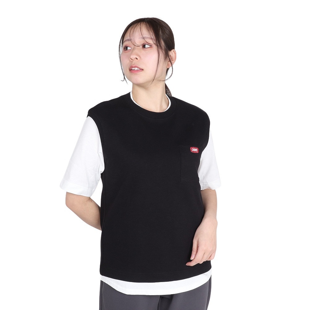 チャムス（CHUMS）（レディース）半袖Tシャツ + ベスト キーストーン レイヤードTシャツ CH10-1493-K001 ブラック 重ね着 セット