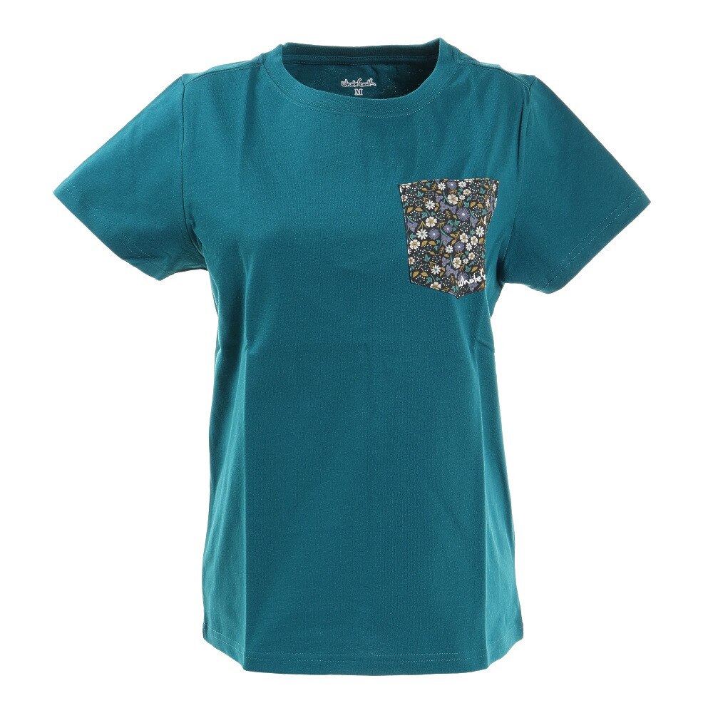  Tシャツ 半袖 FLORET PATTARN WE2HHA32 TQZ 青 ブルー 水色 胸ポケット おしゃれ 綿 綿100