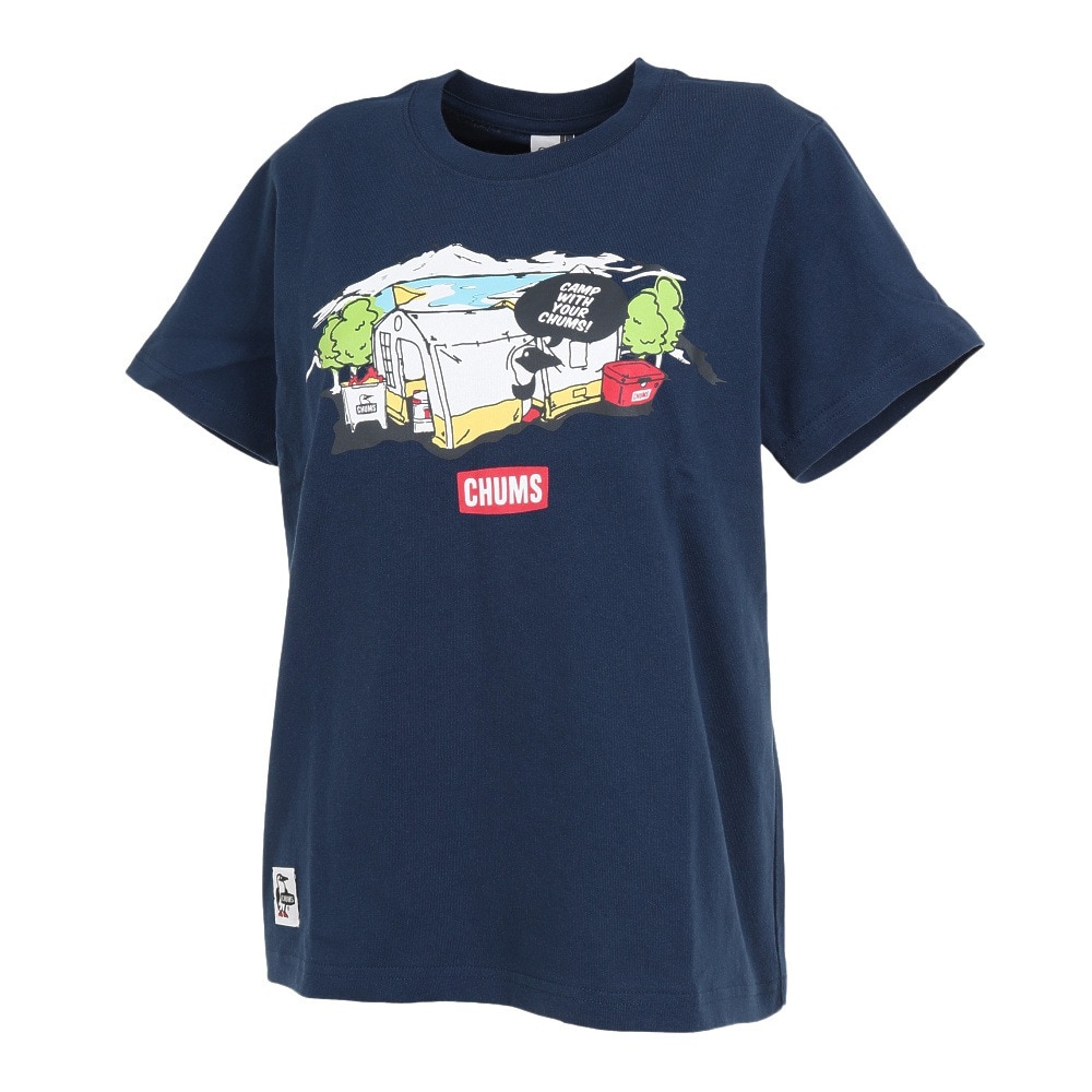 チャムス（CHUMS）（レディース）半袖Tシャツ レイクサイドキャンプ Tシャツ CH11-2162-N001 ネイビー