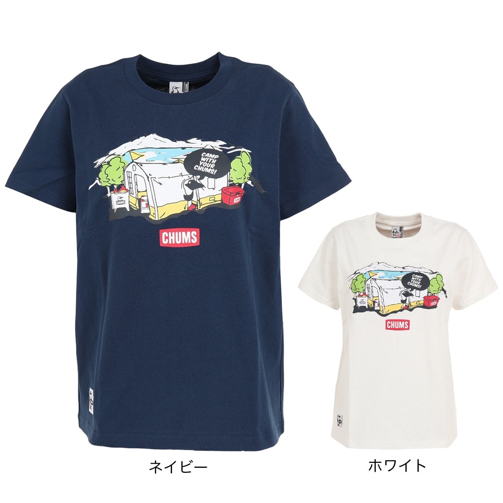 チャムス（CHUMS）（レディース）半袖Tシャツ レイクサイドキャンプ Tシャツ CH11-2162-N001 ネイビー
