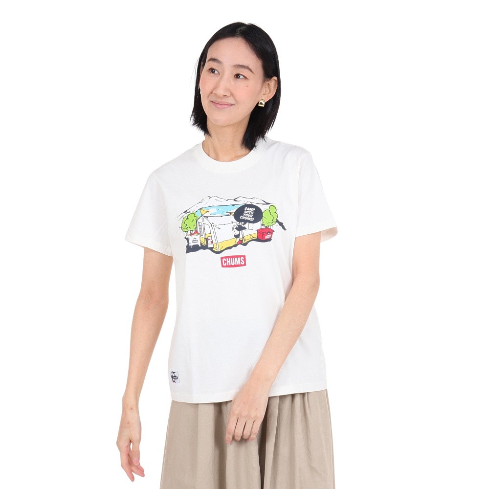 チャムス（CHUMS）（レディース）半袖Tシャツ レイクサイドキャンプ Tシャツ CH11-2162-W001 ホワイト