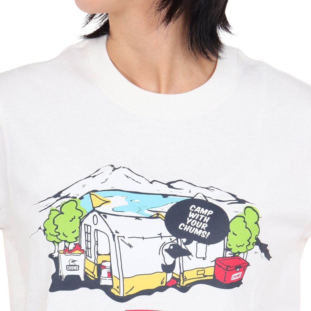 チャムス（CHUMS）（レディース）半袖Tシャツ レイクサイドキャンプ Tシャツ CH11-2162-W001 ホワイト