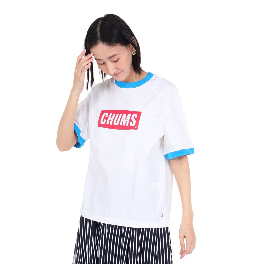 チャムス（CHUMS）（レディース）半袖Tシャツ オーバーサイズドリンガー CHUMS ロゴTシャツ CH11-2179-W014 ホワイト×レッド