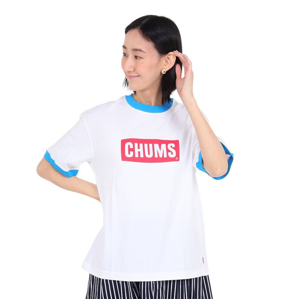 チャムス（CHUMS）（レディース）半袖Tシャツ オーバーサイズドリンガー CHUMS ロゴTシャツ CH11-2179-W014 ホワイト×レッド