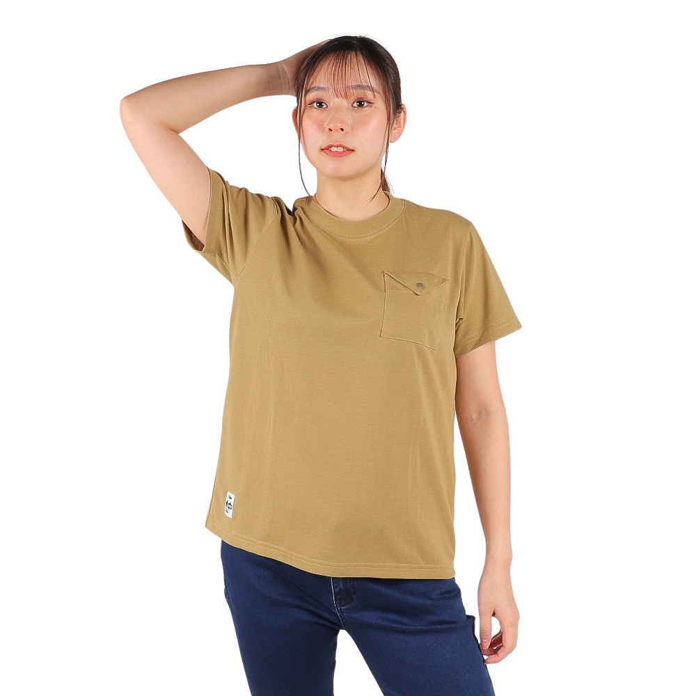 チャムス（CHUMS）（レディース）半袖Tシャツ フレイムリターダント フラップポケットTシャツ CH11-2185-B001 ベージュ