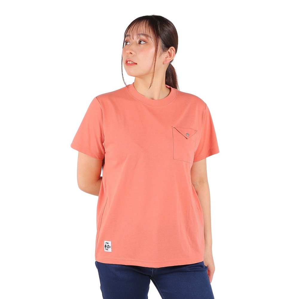 チャムス（CHUMS）（レディース）半袖Tシャツ フレイムリターダント フラップポケットTシャツ CH11-2185-R078 サーモンピンク
