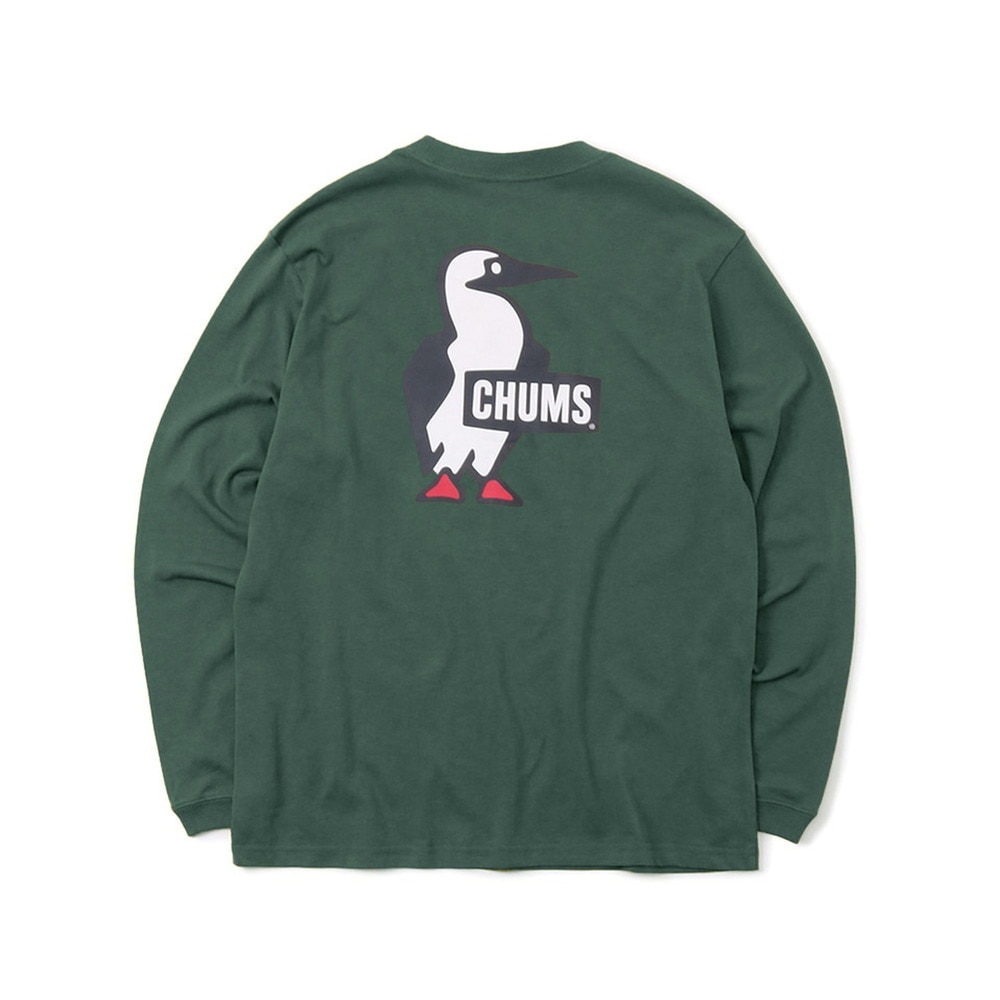 チャムス（CHUMS）（レディース）長袖Tシャツ ロンT ブービーロゴTシャツ CH11-2275-M080 グリーン バックプリント 綿100