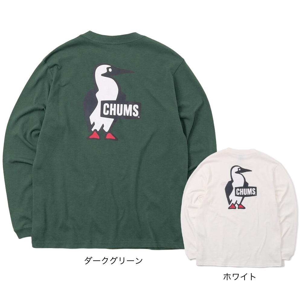 チャムス（CHUMS）（レディース）長袖Tシャツ ロンT ブービーロゴTシャツ CH11-2275-M080 グリーン バックプリント 綿100