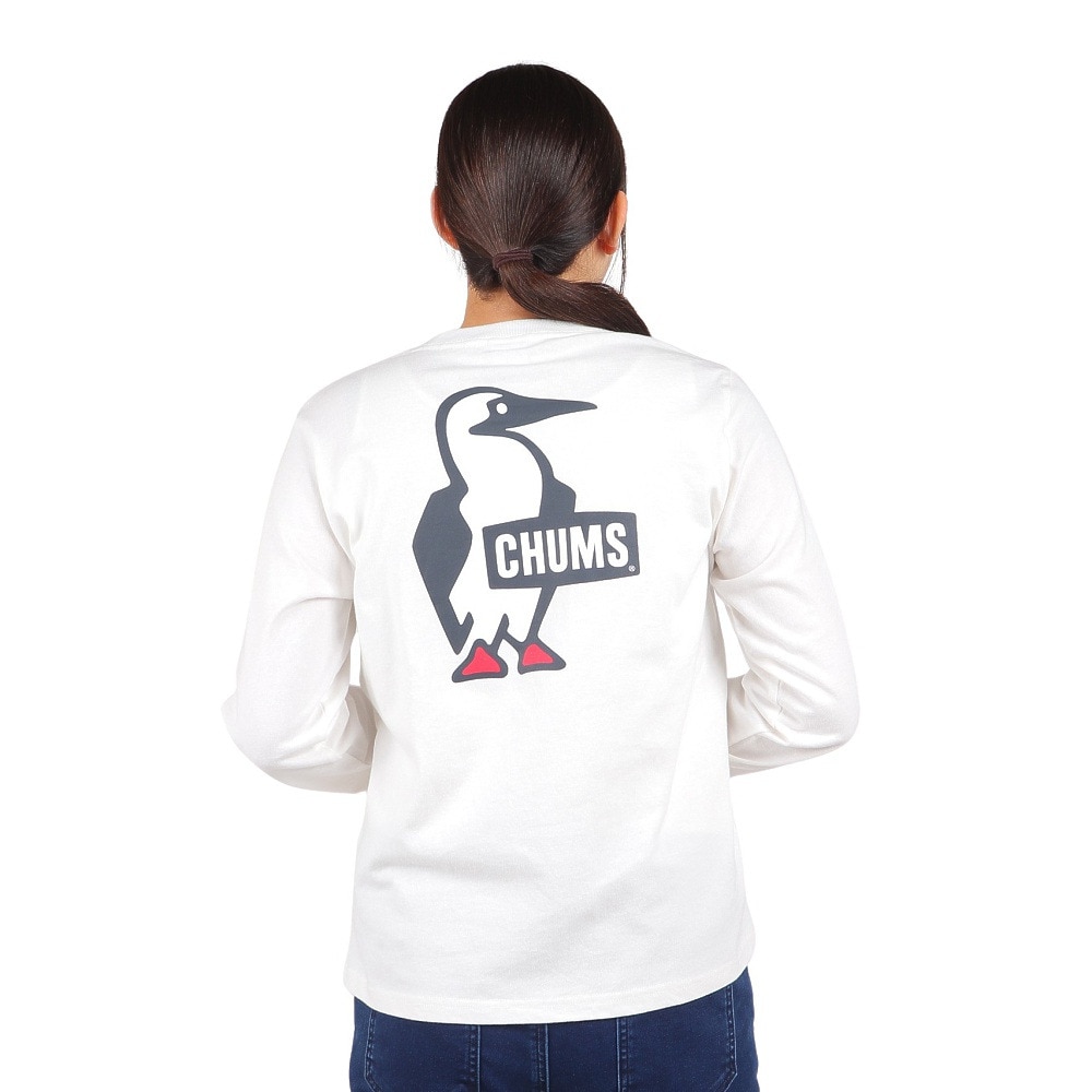 チャムス（CHUMS）（レディース）長袖Tシャツ ロンT ブービーロゴTシャツ CH11-2275-W001 ホワイト バックプリント 綿100