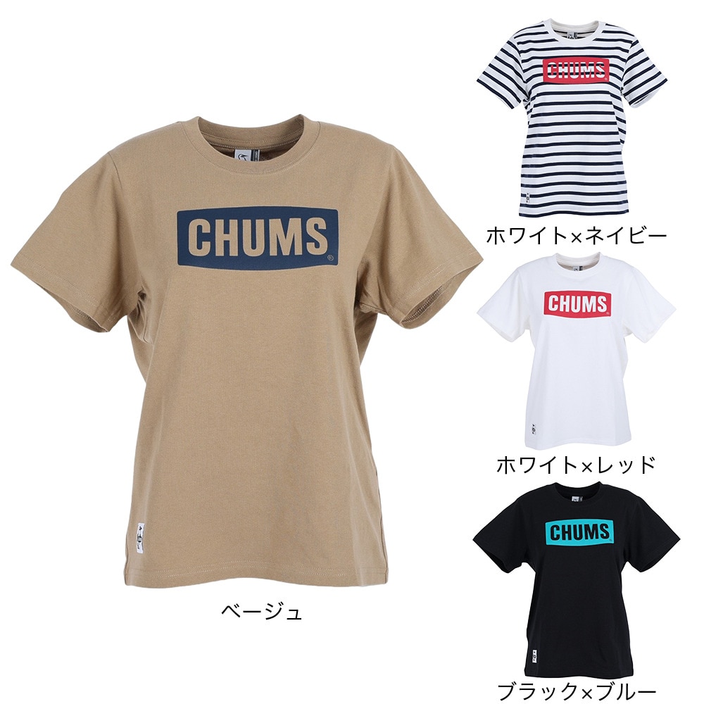 チャムス（CHUMS）（レディース）ロゴ 半袖Tシャツ CH11-2277-W014 ホワイト×レッド