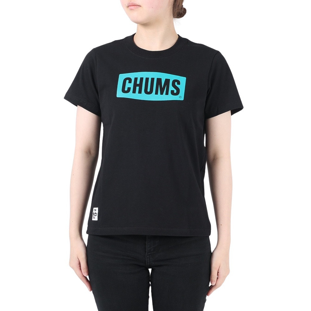 チャムス（CHUMS）（レディース）ロゴ 半袖Tシャツ CH11-2277-K007 ブラック×ブルー