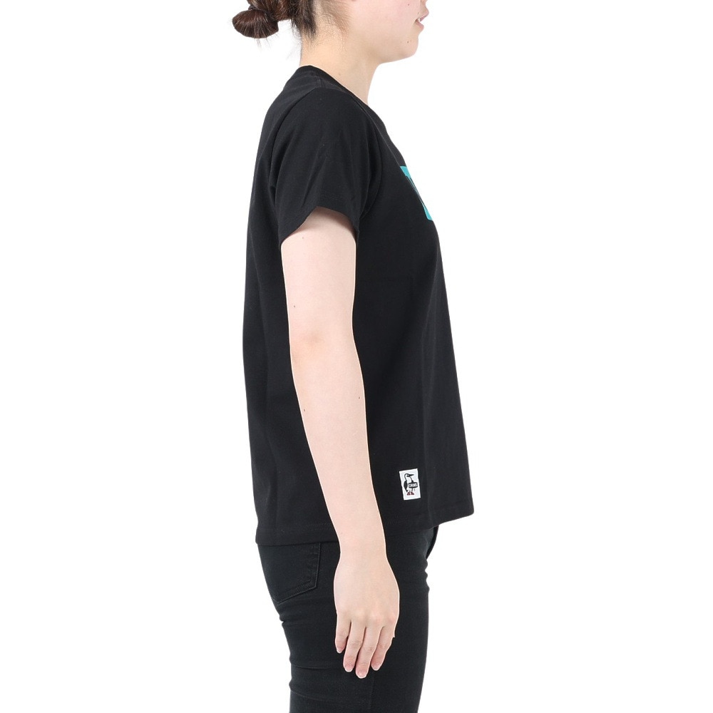 チャムス（CHUMS）（レディース）ロゴ 半袖Tシャツ CH11-2277-K007 ブラック×ブルー