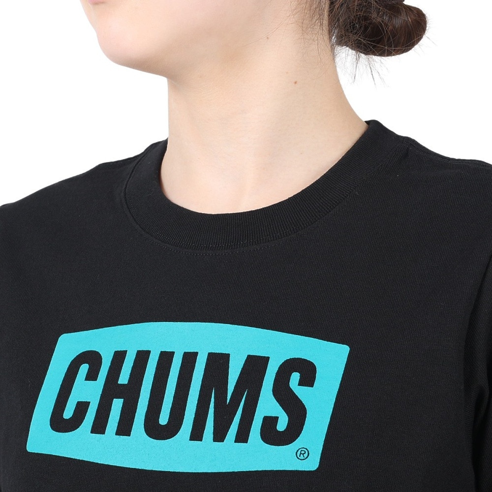 チャムス（CHUMS）（レディース）ロゴ 半袖Tシャツ CH11-2277-K007 ブラック×ブルー