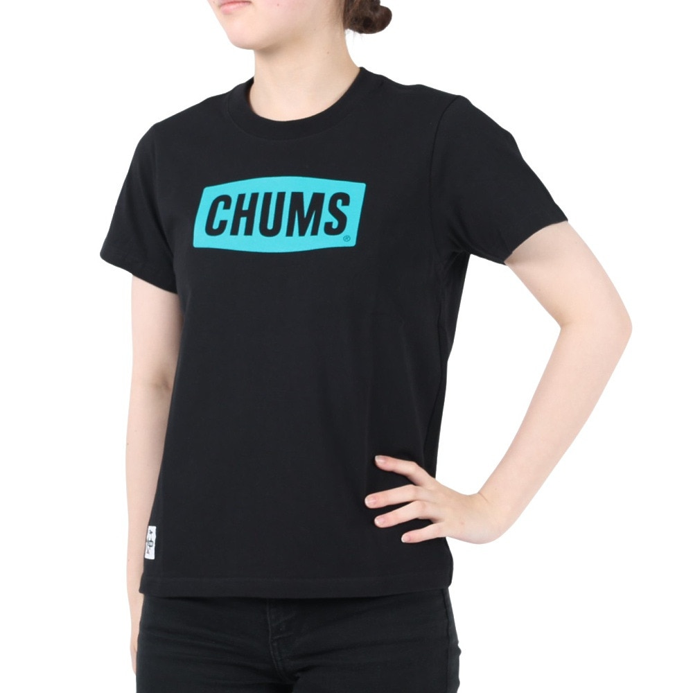 チャムス（CHUMS）（レディース）ロゴ 半袖Tシャツ CH11-2277-K007 ブラック×ブルー