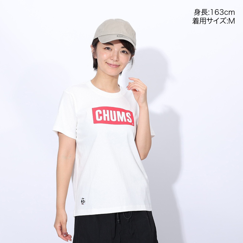 チャムス（CHUMS）（レディース）ロゴ 半袖Tシャツ CH11-2277-W014 ホワイト×レッド