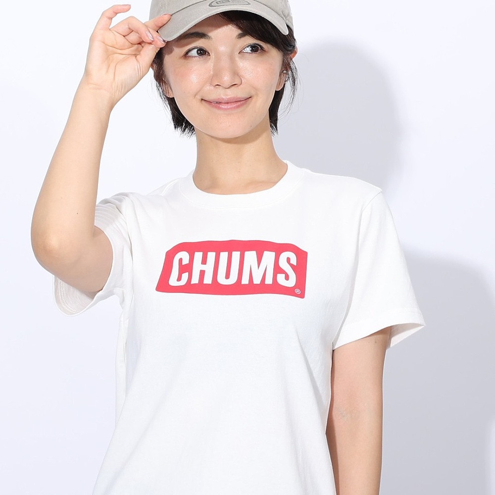 チャムス（CHUMS）（レディース）ロゴ 半袖Tシャツ CH11-2277-W014 ホワイト×レッド