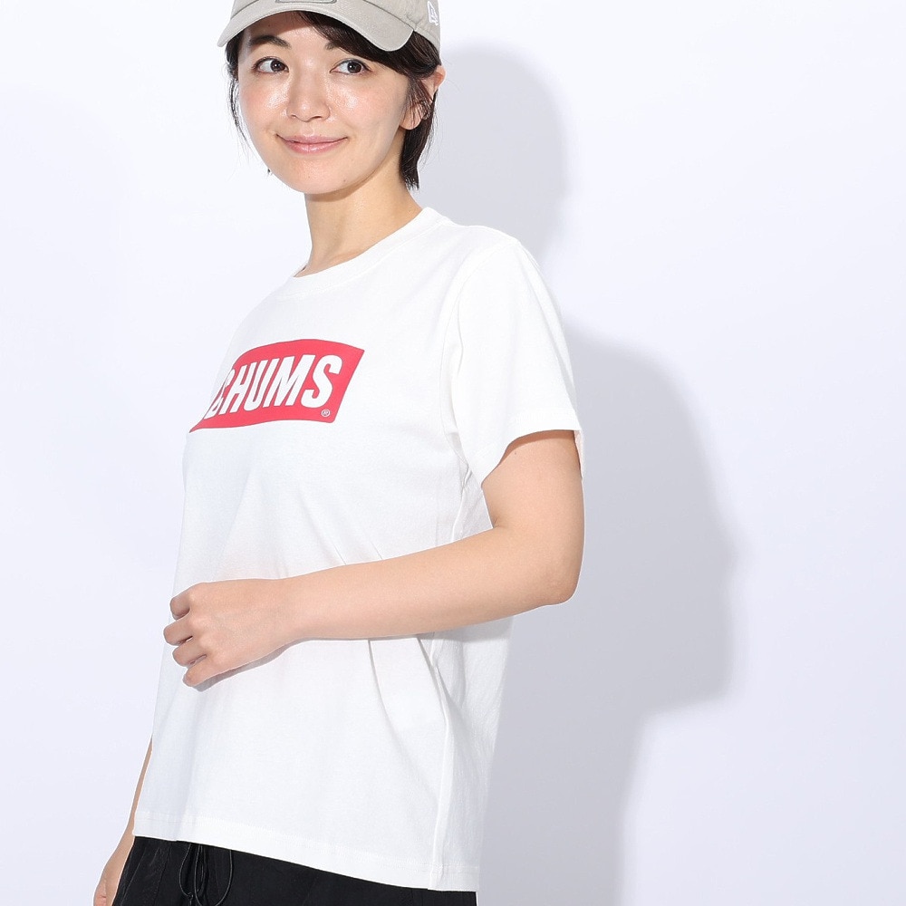 チャムス（CHUMS）（レディース）ロゴ 半袖Tシャツ CH11-2277-W014 ホワイト×レッド