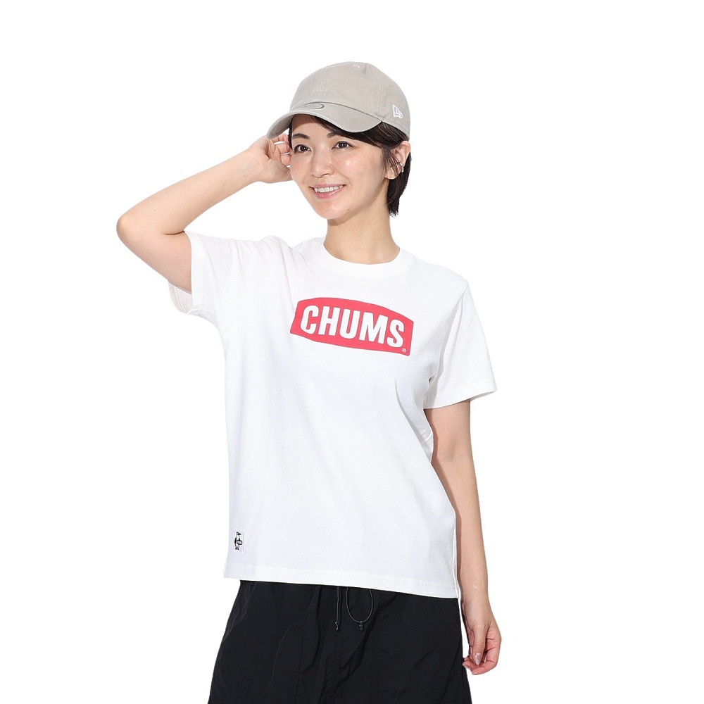 チャムス（CHUMS）（レディース）ロゴ 半袖Tシャツ CH11-2277-W014 ホワイト×レッド