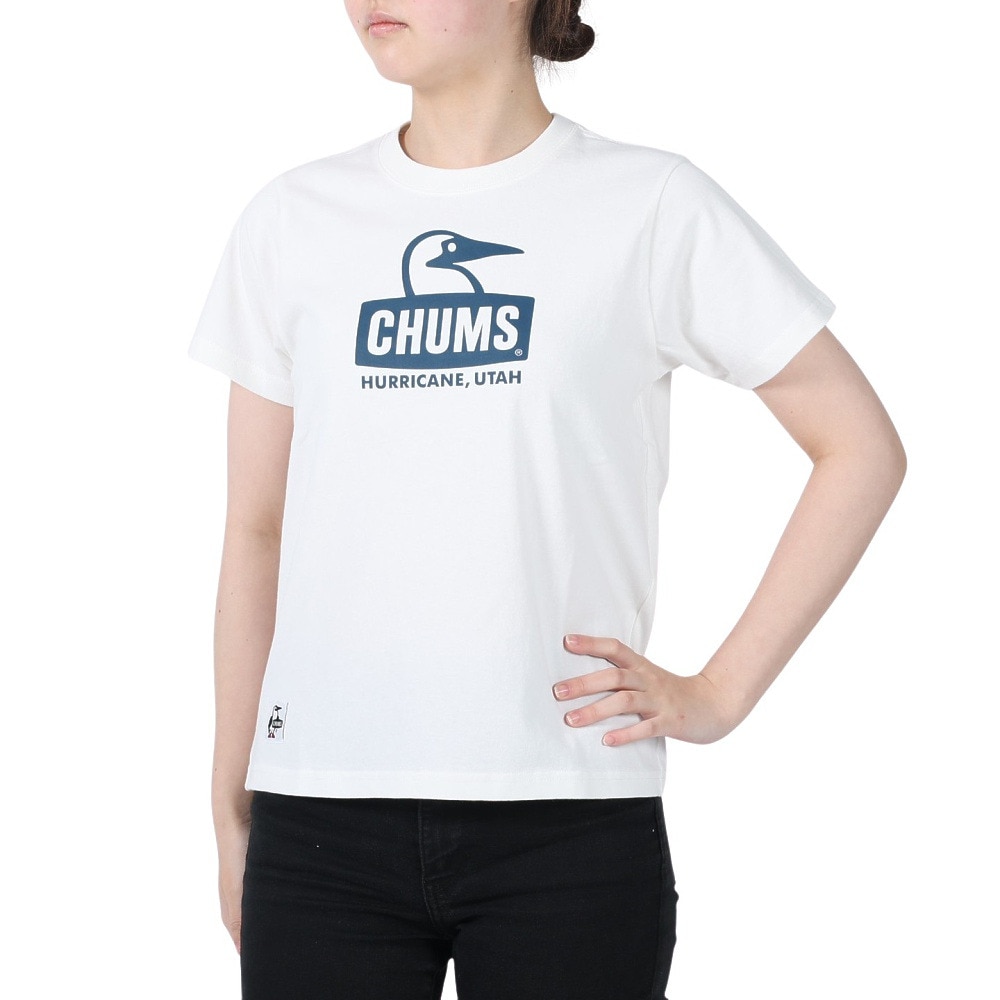 チャムス（CHUMS）（レディース）Tシャツ 半袖 ブービーフェイス CH11-2278-W015 ホワイト×ネイビー