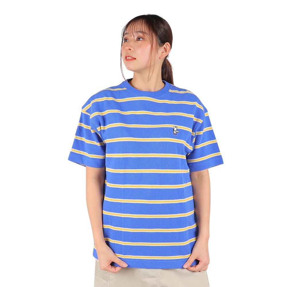 チャムス（CHUMS）（レディース）オーバーサイズド ブービー ボーダーピケTシャツ CH12-1187-A081 ブルー×イエロー