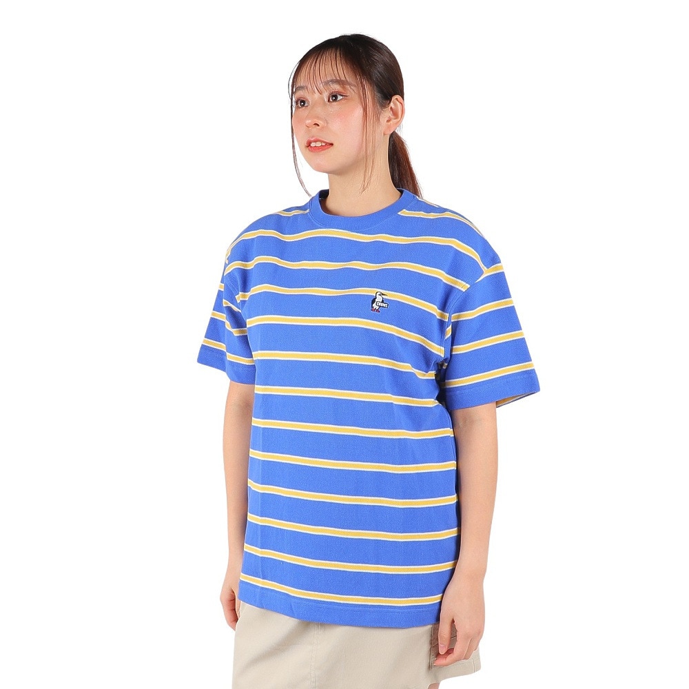 チャムス（CHUMS）（レディース）オーバーサイズド ブービー ボーダーピケTシャツ CH12-1187-A081 ブルー×イエロー