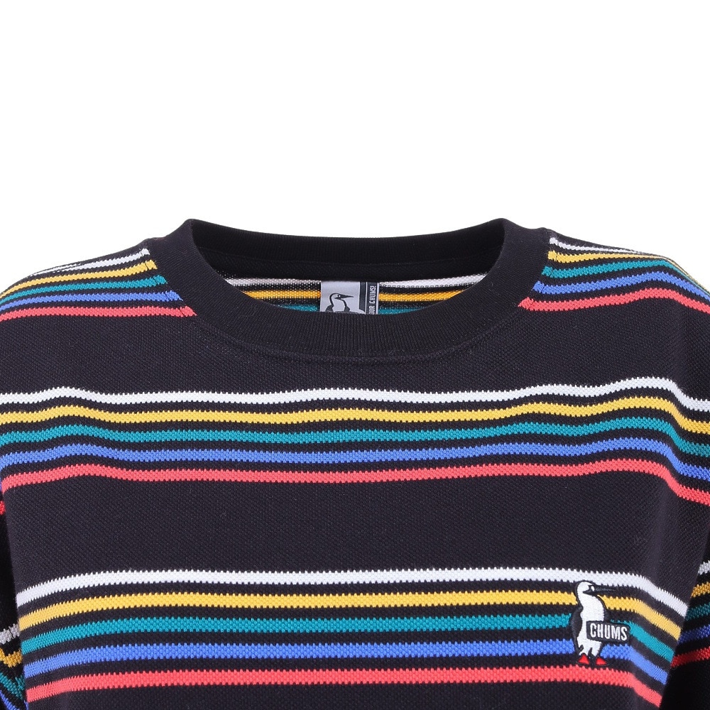 チャムス（CHUMS）（レディース）オーバーサイズド ブービー ボーダーピケTシャツ CH12-1187-K076 ブラック