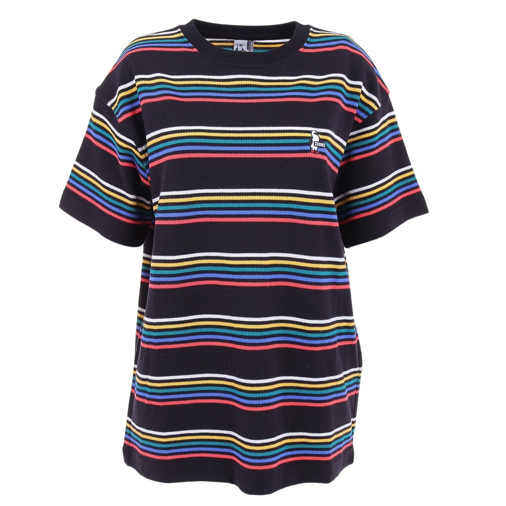 チャムス（CHUMS）（レディース）オーバーサイズド ブービー ボーダーピケTシャツ CH12-1187-K076 ブラック