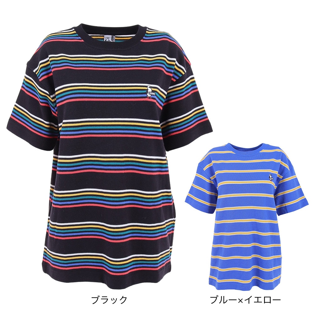 チャムス（CHUMS）（レディース）オーバーサイズド ブービー ボーダーピケTシャツ CH12-1187-K076 ブラック