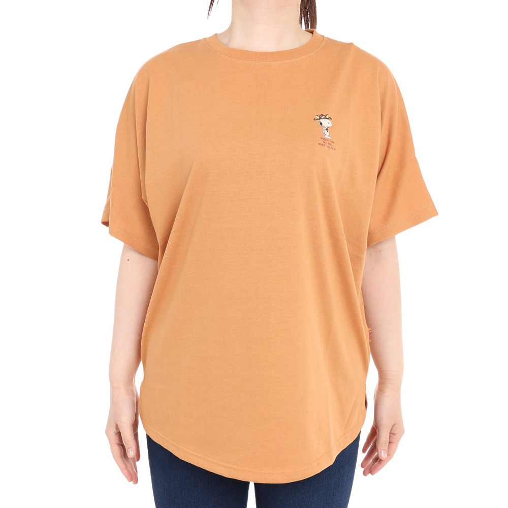 クリフメイヤー（KRIFF MAYER）（レディース）接触冷感 吸水速乾 スヌーピードルマン 半袖Tシャツ 2257815L-27:L.BROWN ブラウン