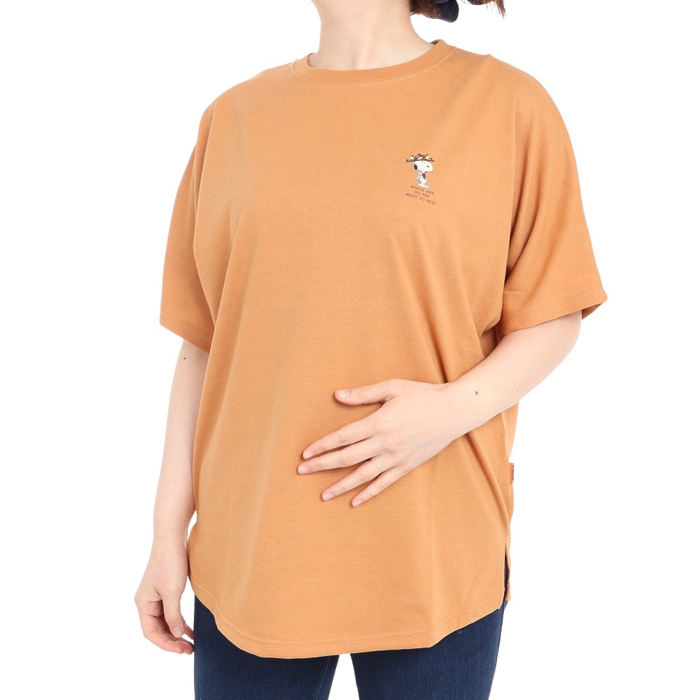クリフメイヤー（KRIFF MAYER）（レディース）接触冷感 吸水速乾 スヌーピードルマン 半袖Tシャツ 2257815L-27:L.BROWN ブラウン