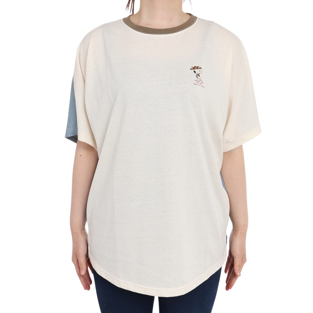 クリフメイヤー（KRIFF MAYER）（レディース）スヌーピードルマン 半袖Tシャツ 2257815L-90:MULTI-COL ホワイト×ブルー