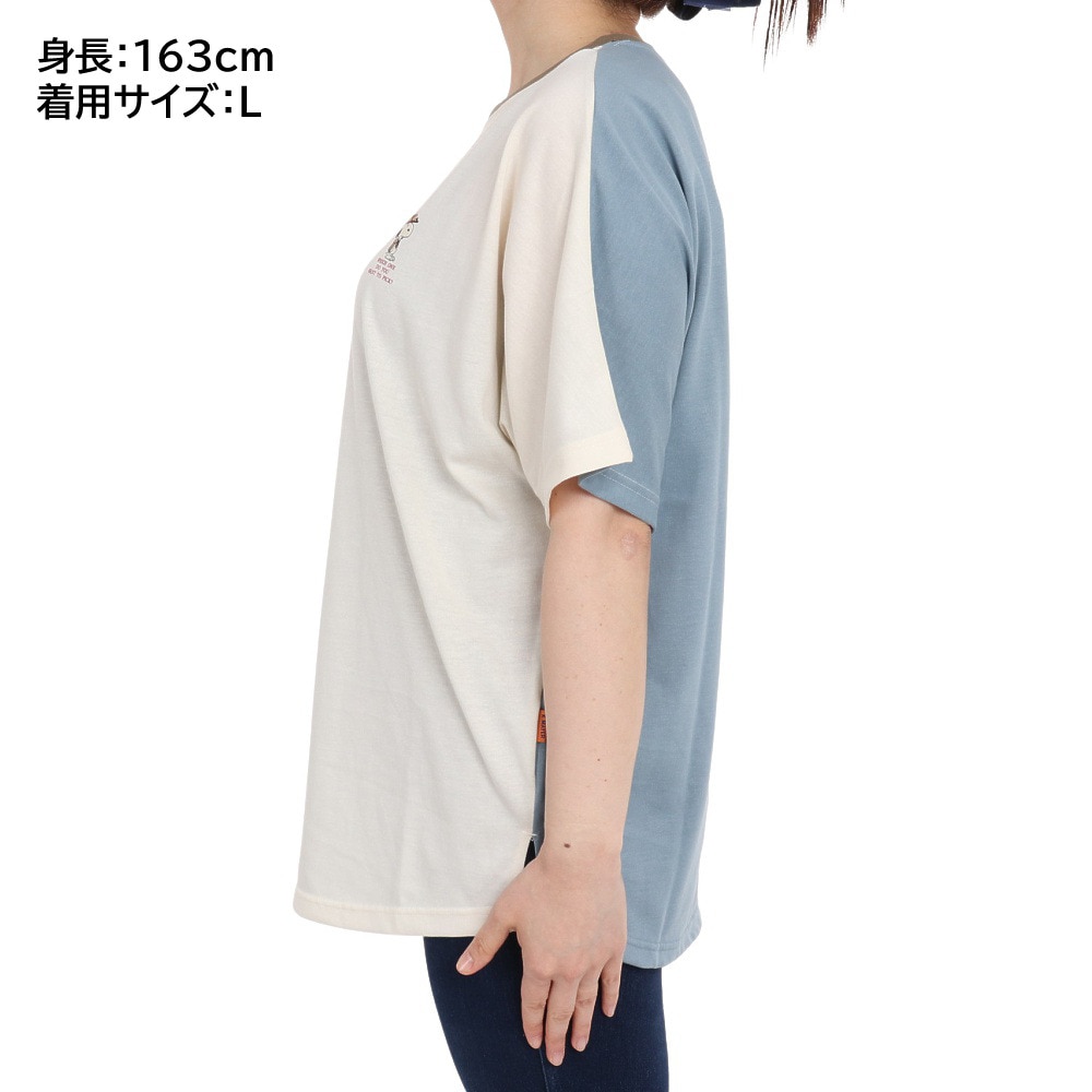 クリフメイヤー（KRIFF MAYER）（レディース）スヌーピードルマン 半袖Tシャツ 2257815L-90:MULTI-COL ホワイト×ブルー