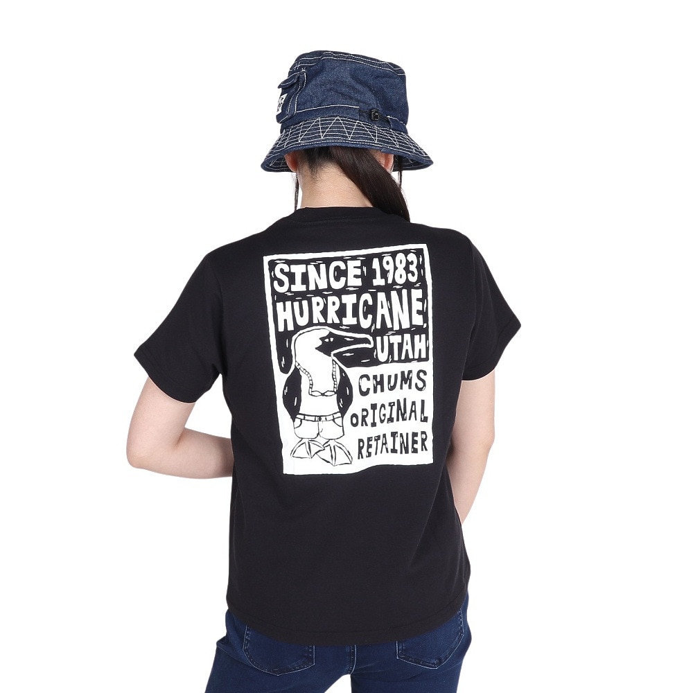 チャムス（CHUMS）（レディース）接触冷感 吸水速乾 バックプリント ウッドブロックプリントTシャツ CH11-2369-K001 ブラック