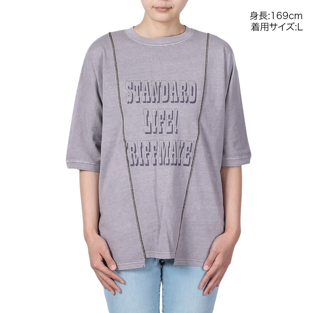 クリフメイヤー（KRIFF MAYER）（レディース）リメイク風 ピグメント モモンガ 半袖Tシャツ 2347203L-89 PURPLE