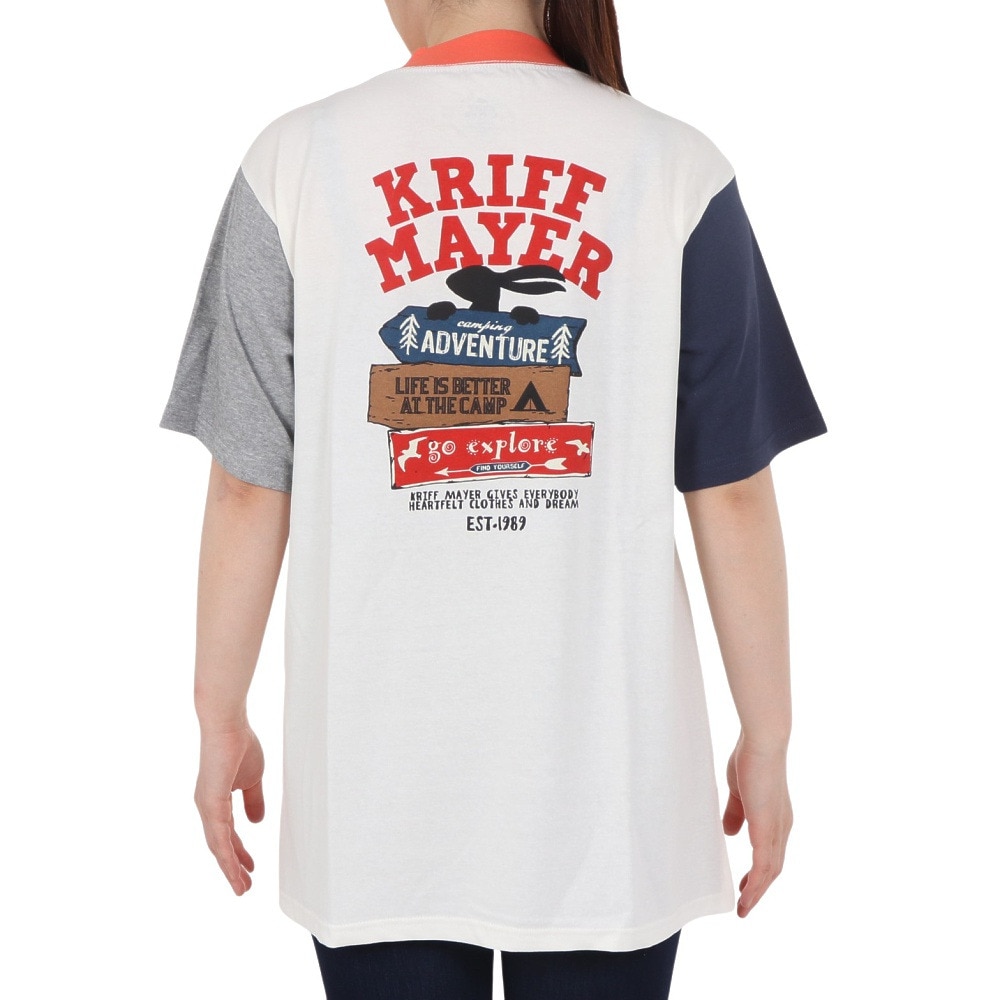 クリフメイヤー（KRIFF MAYER）（レディース）接触冷感 吸水速乾 ウェットプロテクト半袖Tシャツ 道標 2357812L:90:MULTI-COL ホワイト×オレンジ