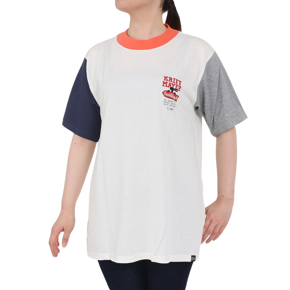 クリフメイヤー（KRIFF MAYER）（レディース）接触冷感 吸水速乾 ウェットプロテクト半袖Tシャツ 道標 2357812L:90:MULTI-COL ホワイト×オレンジ