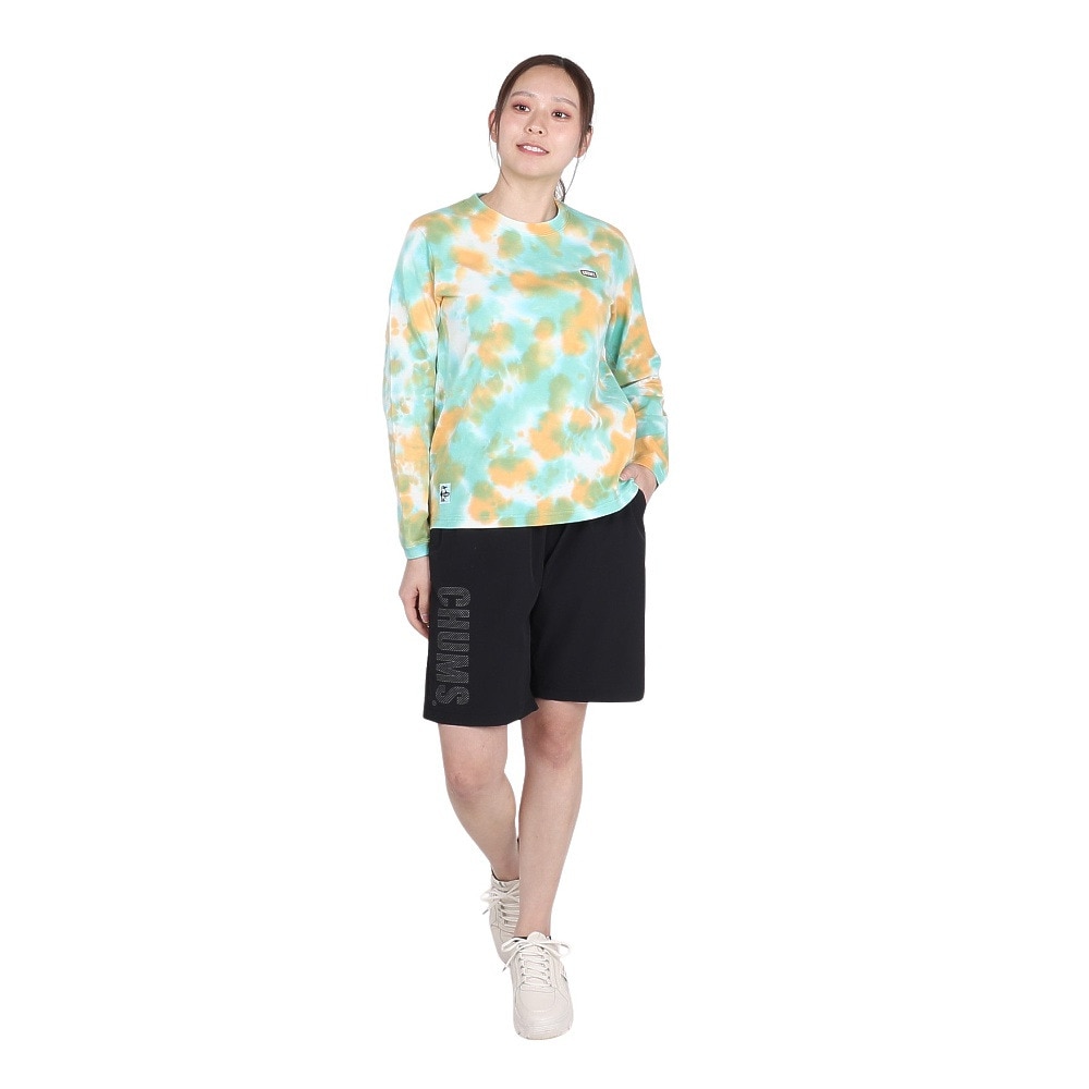 チャムス（CHUMS）（レディース）長袖Tシャツ ロンT ブービーロゴTシャツ CH11-2275-Z358 オレンジ×グリーン バックプリント 綿100